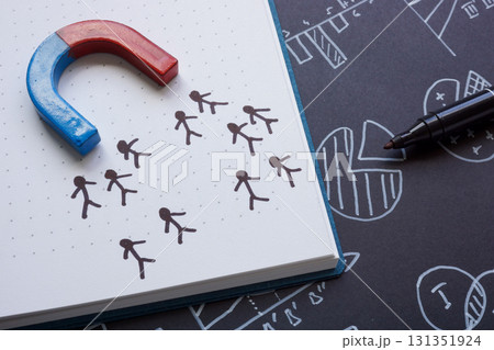 Magnet attracting customers. Client retention and marketing strategy. 131351924