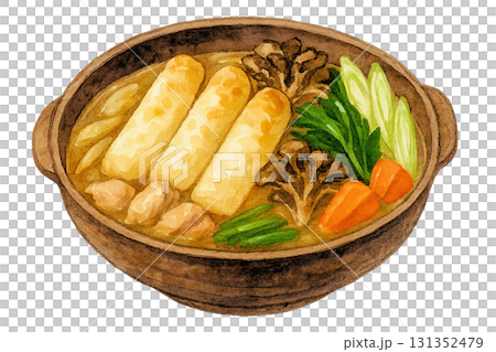 烤米棒火鍋（秋田，水彩風格，透明背景） 131352479