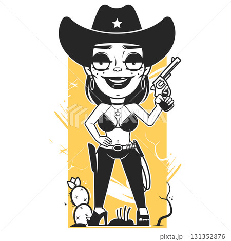 Cowgirl and cowboy set in hand drawn coquette style. Retro whimsical icons for groovy girls birthday party. Trendy and cute art for bachelorette invitation. Doodle aesthetic illustration Cowgirl and cowboy set in hand drawn coquette style. Retro whimsical icons for groovy girls birthday party. Trendy and cute art for bachelorette invitation. Doodle aesthetic illustration 131352876