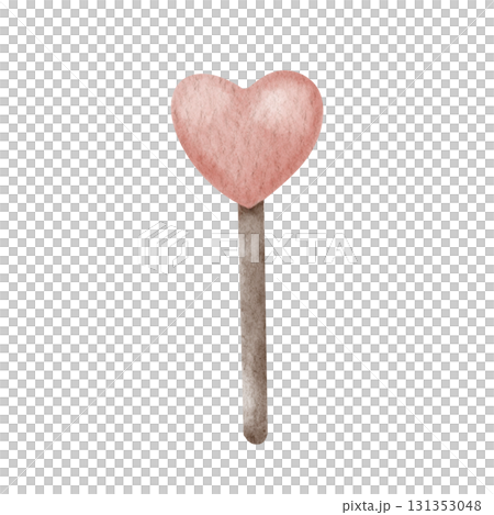 Heart shaped Lollipop on a stick. Hand drawn watercolor illustration in a cute style isolated on a background. Perfect for Valentines Day designs, romantic cards, wedding invitations, sweet shop Heart shaped Lollipop on a stick. Hand drawn watercolor illustration in a cute style isolated on a background. Perfect for Valentines Day designs, romantic cards, wedding invitations, sweet shop 131353048