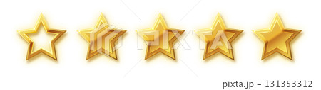 Five stars gold icon. Stars rating review icon.Vector stars set of realistic metallic golden stars isolated on white background. Symbol wye of leadership. Vector illustration Five stars gold icon. Stars rating review icon.Vector stars set of realistic metallic golden stars isolated on white background. Symbol wye of leadership. Vector illustration 131353312