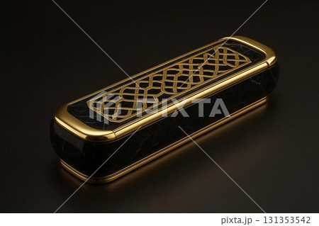 Black Decorative Box with Gold Embellishments for Luxury and Gift Photography 131353542