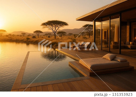 Sunset at a Villa in the Savanna for Landscape and Travel Photography 131353923