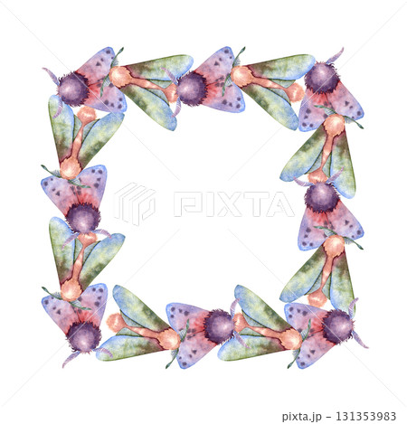 Watercolor illustration of mystical moth, butterfly insect symbolizing transformation, intuition, and night magic frame. Perfect for esoteric projects, rituals, Wicca, and mystery-themed designs. Watercolor illustration of mystical moth, butterfly insect symbolizing transformation, intuition, and night magic frame. Perfect for esoteric projects, rituals, Wicca, and mystery-themed designs. 131353983