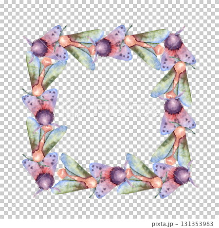 Watercolor illustration of mystical moth, butterfly insect symbolizing transformation, intuition, and night magic frame. Perfect for esoteric projects, rituals, Wicca, and mystery-themed designs. Watercolor illustration of mystical moth, butterfly insect symbolizing transformation, intuition, and night magic frame. Perfect for esoteric projects, rituals, Wicca, and mystery-themed designs. 131353983