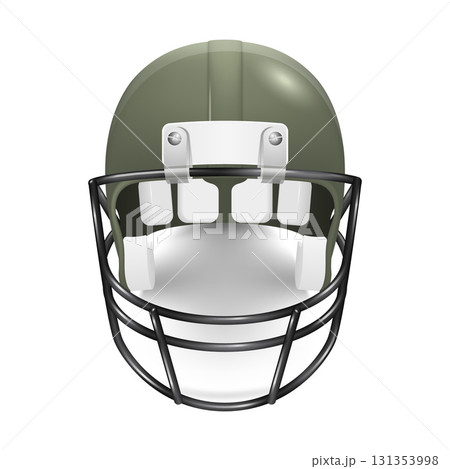Vector 3d Realistic Football Helmet Icon, Front View. Olive Khaki Green American Football Helmet Clipart. Professional Sport Gear Illustration. Protective Football Helmet Equipment for Game Tournament Vector 3d Realistic Football Helmet Icon, Front View. Olive Khaki Green American Football Helmet Clipart. Professional Sport Gear Illustration. Protective Football Helmet Equipment for Game Tournament 131353998