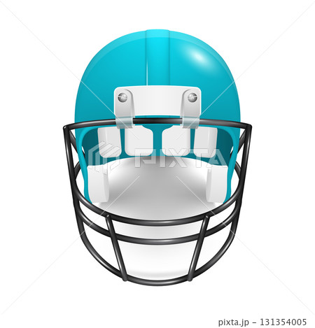 Vector 3d Realistic Football Helmet Icon, Front View. Blue American Football Helmet Clipart. Professional Sport Gear Illustration. Protective Football Helmet Equipment for Game Tournament 131354005