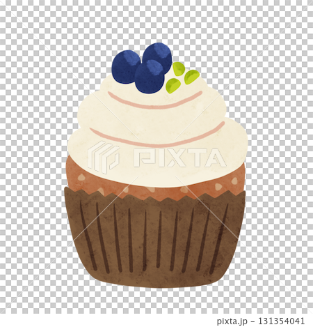 Blueberry cupcake watercolor hand-drawn illustration 131354041