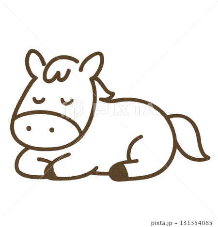 線画の馬が寝ているかわいいイラスト 131354085