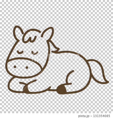 線画の馬が寝ているかわいいイラスト 131354085