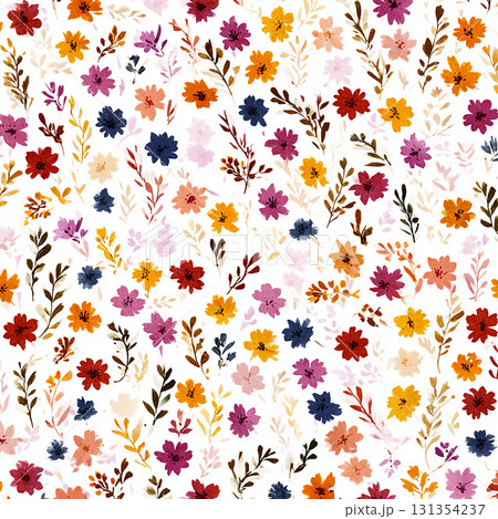 ヴィンテージ感のある手描き風小花柄シームレスパターン 131354237