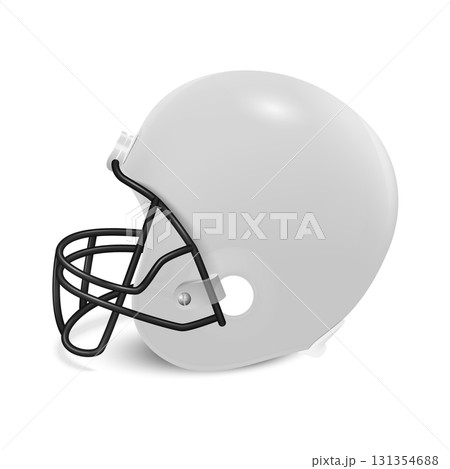 Vector 3d Realistic Football Helmet Icon, Side View. White American Football Helmet Clipart. Professional Sport Gear Illustration. Protective Football Helmet Equipment for Game Tournament Vector 3d Realistic Football Helmet Icon, Side View. White American Football Helmet Clipart. Professional Sport Gear Illustration. Protective Football Helmet Equipment for Game Tournament 131354688