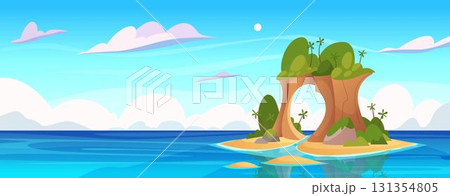 Island. Cartoon vector background with tropical island exact template illustration 131354805