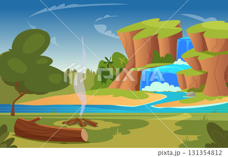 Waterfall landscape. outdoor background with green beauty landscape. camping relax place Waterfall landscape. outdoor background with green beauty landscape. camping relax place 131354812
