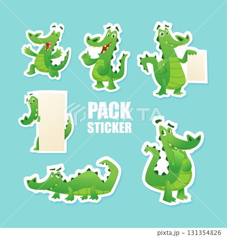 Crocodile. cartoon reptile sticker. vector template of sticker pack with cute alligator 131354826