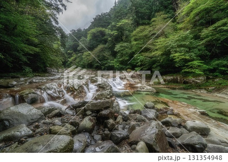 愛媛県久万高原町　新緑の面河渓 131354948