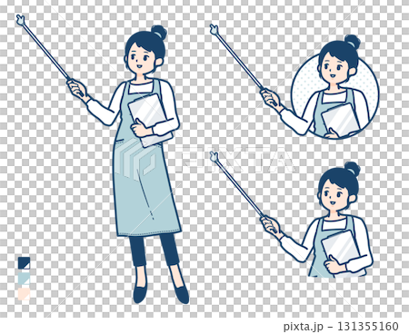エプロンを着た女性が指示棒で解説しているイラスト 131355160