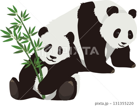 笹を持つパンダと立つパンダ　 131355220