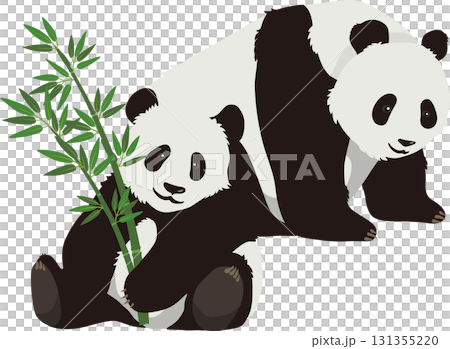 笹を持つパンダと立つパンダ　 131355220
