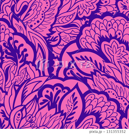 Monochrome ornate pattern with abstract floral elements. Hand-drawn  illustration 131355352