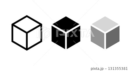 Cube shapes in 3D view. Squares in isometric projection isolated on white background. Geometric cubic forms with 3 sides. Ice or sugar bricks, boxes or containers silhouettes. Vector illustration 131355381