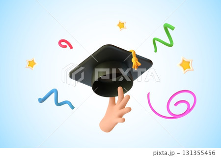 3d graduation hand. Student hand hold graduate cap, diploma ceremony success academic bachelor degree high school university college congratulation party render vector illustration 3d graduation hand. Student hand hold graduate cap, diploma ceremony success academic bachelor degree high school university college congratulation party render vector illustration 131355456