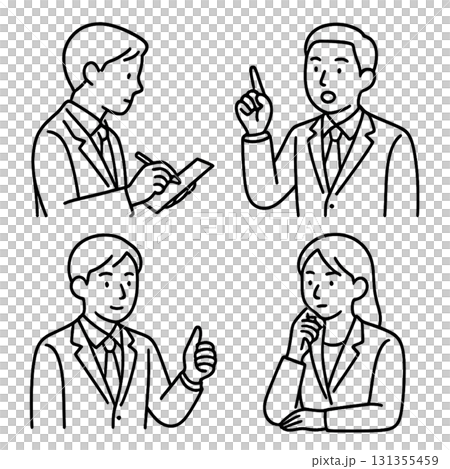 メモ・発言・頷き・考えるポーズ 4点セット（ゆる線画） 131355459