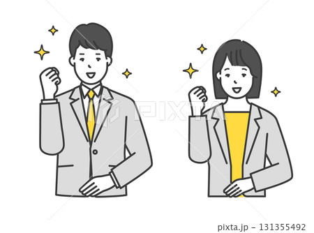 笑顔のビジネスパーソン(男女ペア)のシンプルイメージ イラスト素材 ガッツポーズ 笑顔のビジネスパーソン(男女ペア)のシンプルイメージ イラスト素材 ガッツポーズ 131355492