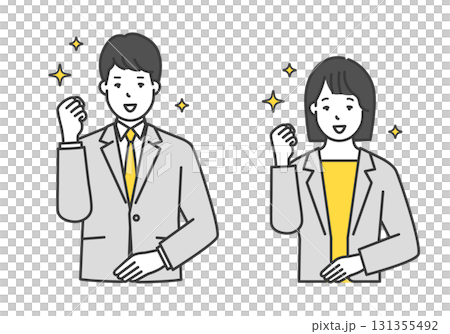 笑顔のビジネスパーソン(男女ペア)のシンプルイメージ イラスト素材 ガッツポーズ 笑顔のビジネスパーソン(男女ペア)のシンプルイメージ イラスト素材 ガッツポーズ 131355492