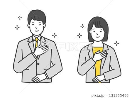 笑顔のビジネスパーソン（男女ペア）のシンプルイメージ イラスト素材　安心・納得 131355493