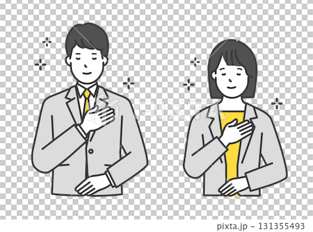 笑顔のビジネスパーソン（男女ペア）のシンプルイメージ イラスト素材　安心・納得 131355493