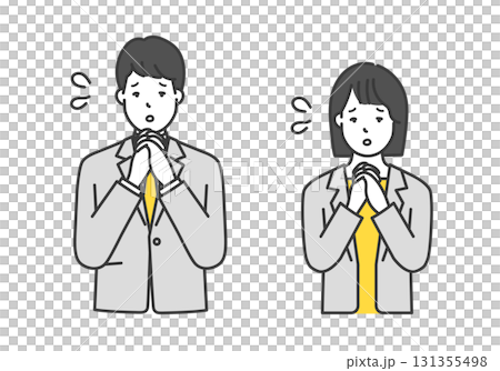 焦るビジネスパーソン(男女ペア)のシンプルイメージ イラスト素材 冷や汗・祈る 焦るビジネスパーソン(男女ペア)のシンプルイメージ イラスト素材 冷や汗・祈る 131355498