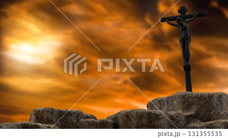 The Jesus and cross for religion or  christianity concept 3d Rendering. 131355535