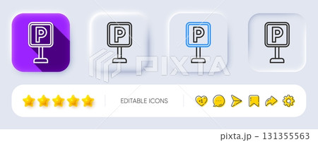 Parking line icon. Neumorphic, Flat shadow, 3d buttons. Car park sign. Transport place symbol. Line parking icon. Social media icons. Vector Parking line icon. Neumorphic, Flat shadow, 3d buttons. Car park sign. Transport place symbol. Line parking icon. Social media icons. Vector 131355563