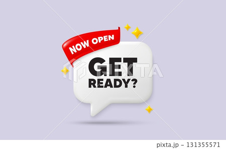 Get ready chat speech bubble. Now open flag ribbon. Get ready tag. Special offer sign. Advertising discounts symbol. 3d sparkle stars speech bubble. Vector Get ready chat speech bubble. Now open flag ribbon. Get ready tag. Special offer sign. Advertising discounts symbol. 3d sparkle stars speech bubble. Vector 131355571