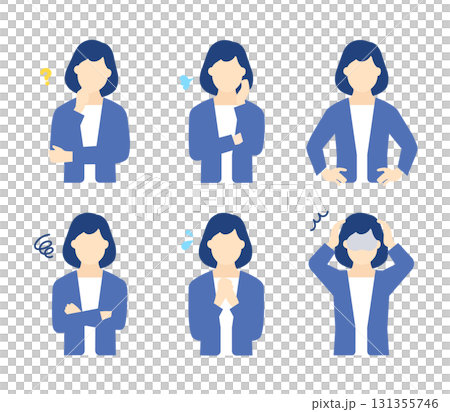 憂心忡忡的女性商務人士的簡單插畫素材集 131355746