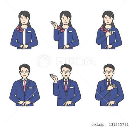 受付で案内をする男女のシンプルイメージ イラスト素材セット 131355751