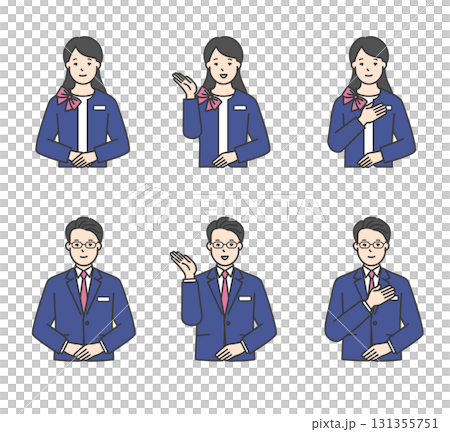 受付で案内をする男女のシンプルイメージ イラスト素材セット 131355751