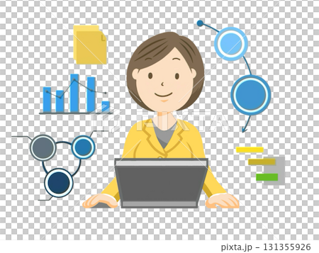 一位女士在電腦上工作的插圖素材 131355926