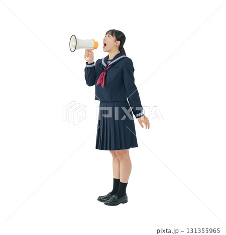 拡声器で叫ぶセーラー服を着た女子学生 手作業で精密に切り抜いた背景透過全身写真PNG 拡声器で叫ぶセーラー服を着た女子学生 手作業で精密に切り抜いた背景透過全身写真PNG 131355965