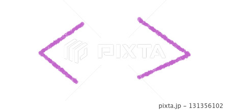 Hand drawn brackets symbol in purple crayon style with chalk sketch effect. Left and right font punctuation element creates a unique artistic visual, ideal as a creative accent or decorative 131356102