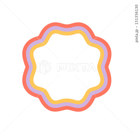 Groovy wavy retro scallop frame shape with bold outline. Funky border and colorful form as abstract y2k background, playful shape for modern graphic or vibrant contemporary art. 131356130