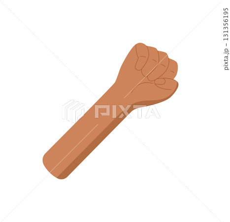 Cartoon flat hand gesture showing the number five sticker. Human fist and closed fingers symbol express count and number. Bare arm with natural tone shows pose concept in isolated white background. 131356195