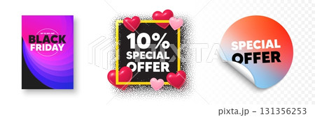 Discount photo frame 3d hearts. Special offer sticker banner. 10 percent discount offer tag. Sale price promo sign. Special offer symbol. Black friday poster. Promo background. Vector Discount photo frame 3d hearts. Special offer sticker banner. 10 percent discount offer tag. Sale price promo sign. Special offer symbol. Black friday poster. Promo background. Vector 131356253
