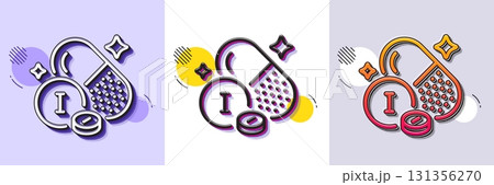 Iodine mineral line icon. Halftone dotted pattern. Gradient icon with grain shadow. Chemical element I sign. Capsule or pill symbol. Line iodine mineral icon. Various designs. Vector Iodine mineral line icon. Halftone dotted pattern. Gradient icon with grain shadow. Chemical element I sign. Capsule or pill symbol. Line iodine mineral icon. Various designs. Vector 131356270