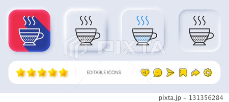 Cafe creme icon. Neumorphic, Flat shadow, 3d buttons. Hot drink sign. Beverage symbol. Line cafe creme icon. Social media icons. Vector Cafe creme icon. Neumorphic, Flat shadow, 3d buttons. Hot drink sign. Beverage symbol. Line cafe creme icon. Social media icons. Vector 131356284