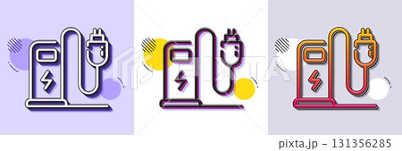 Charging station line icon. Halftone dotted pattern. Gradient icon with grain shadow. Car charge plug sign. Electric power symbol. Line charging station icon. Various designs. Vector 131356285