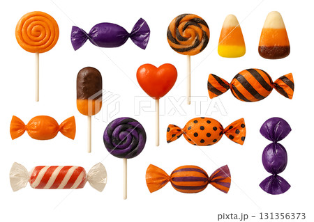 ハロウィンカラーのキャンディとロリポップセット 131356373
