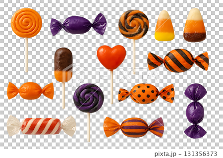 ハロウィンカラーのキャンディとロリポップセット 131356373