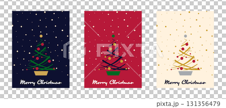 A set of three card designs featuring Christmas trees against a snowy background 131356479